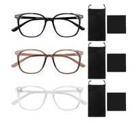 COACOM 3 gafas antiluz azul con paño de limpieza y bolsa de transporte, gafas de moda, antideslumbrantes, gafas protectoras antiluz azul, gafas redondas con filtro (negro, transparente, marrón)