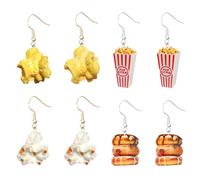 COACOM 4 Pares De Aretes De Hamburguesas De Palomitas De Maíz, Aretes Divertidos De Comida, Decoración De Fiestas Callejeras para Comida, Joyas Lindas Y Divertidas.