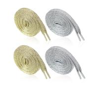 COACOM 4 pares de cordones brillantes dorados y plateados, cordones planos de poliéster, adecuados para zapatillas de deporte, zapatos de lona, zapatos deportivos y pantalones (110 cm + 130 cm), oro y