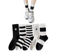 COACOM 5 Pares De Calcetines Casuales En Blanco Y Negro, Cómodos Y Transpirables, Calcetines Deportivos A Rayas Personalizados Y De Moda, Accesorios De Ropa De Moda Y Versátiles, E Interesantes.