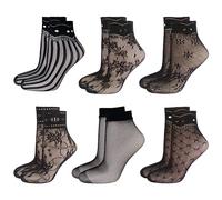 COACOM 6 Pares de Calcetines de Malla Negros, Sexy y Finos de Moda para Mujer - 6 Tipos de Encaje