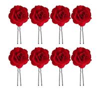 COACOM 8 horquillas de rosas rojas para el pelo, horquillas para el pelo con forma de U, accesorios de estilo para niñas, para bodas, fiestas, bailes de graduación