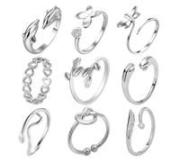 COACOM 9 Piezas Anillos Divididos para Mujeres y Niñas, Set Ajustable de Joyería Moderna y Creativa - Metal no Precioso