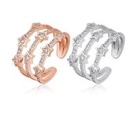 COACOM Anillos De Estrella Apilables De 2 Piezas, Anillos De Articulación Abierta con Diamantes, Accesorios De Joyería De Moda, Se Pueden Regalar A Novias Y Madres.