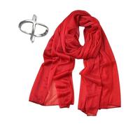 COACOM 1Pc Bufanda de Seda Roja, 1Pc Bufanda de Seda Hebilla, Bufanda Suave, Color Sólido Sarong, Bufanda de Seda Retro Elegante, Señoras Chiffon Chal, Chiffon Bufanda Transpirable