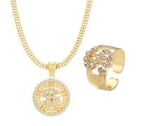 COACOM Collar con Signo De Dólar De 1 Pieza, Anillo De Dólar Dorado De 1 Pieza, Cadena Giratoria De Diamantes De Imitación, Anillo De Apertura Ajustable, Joyería De Moda para Hombres.