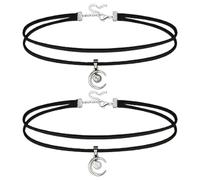 COACOM Collar De Cuero con Forma De Corazón Y Luna, Garilla Bohemia Apilada, Cole De Luna De Amor, Joyería De Moda, Accesorios para Mujer, 2 Uds.