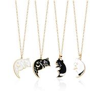 COACOM Collares De Gatitos En Blanco Y Negro De 4 Piezas, Collares De Amistad BFF, Regalos Románticos para El Día De San Valentín, Adecuados para Buenos Amigos, Novias Y Esposas.