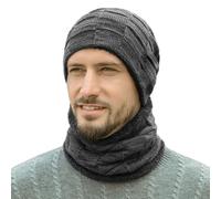 COACOM Gorro y Bufanda 2 en 1 para Invierno, Gorro de Punto Cálido de Felpa Grueso para Hombre, Adecuado para Calor al Aire Libre (Negro), Gris