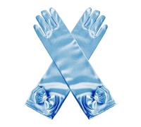 COACOM Guantes de Mariposa Azul para Mujer - Princesa de Cenicienta Con Lazo Decorado, Satén, 29 cm