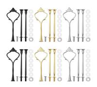 COACOM Juego de 6 soportes para platos de frutas, soporte para tartas, barras de metal graduadas, soporte para tartas de boda de 2 a 3 niveles, adecuado para colocar pasteles, dulces, galletas y