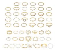 COACOM Juego De Anillos Dorados De 50 Piezas, Apilados con Anillos para Mujer, Diseño De Personalidad Irregular, Accesorios De Joyería De Moda.