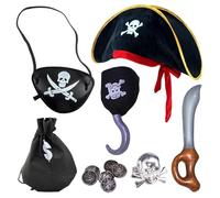 COACOM Juego De Disfraces De Pirata De 6 Piezas para Niños, Sombrero De Pirata, Parche En El Ojo De Pirata, Cuchillo Pirata Inflable, Disfraces De Fiesta De Juegos De rol.
