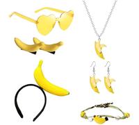 COACOM Juego De Joyas De Plátano De 7 Piezas, Forma Divertida De Fruta, Accesorios Creativos De Moda, Adecuados para Ropa De Fiesta, Vestimenta Diaria.