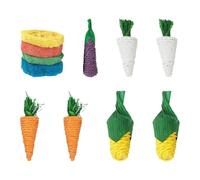 COACOM Juego de juguetes para hámster: contiene 4 lufas naturales, 2 zanahorias, 2 rábanos blancos, 2 maíz, 1 juguete para masticar para hámster de berenjena, duradero y seguro para masticar