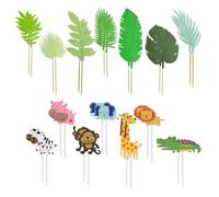 COACOM Plugin De Pastel De 28 Piezas, Animal De Hoja Tropical De La Jungla, Dibujos Animados, Decoración De Fiesta Creativa De Cumpleaños Reutilizable Y Creativa para Niños.