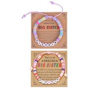 COACOM Pulseras Ajustables De 2 Piezas para Hermanas Mayores, con Tarjetas, Pulseras con Cuentas De Letras, Bricolaje Tejido A Mano, Regalos De Joyería De Cumpleaños para Hermanas.