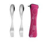 COACOM Set de Cubiertos 2 en 1: Tenedor y Cuchara de Acero Inoxidable, Portátil y Ligero, Reutilizable para Camping y Viajes - Incluye Bolsa