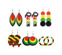 coadipress 6 pares de aretes africanos Juneteenth para mujer, estilo reggae africano, rojo, amarillo, verde, aretes colgantes de madera bohemios para fiesta del mes de la historia negra, Grande