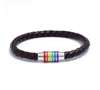 coadipress Pulsera LGBT con diseño de arcoíris y orgullo gay para hombres y mujeres, pulsera trenzada de cuero con cierre de acero inoxidable a rayas arcoíris, L, Acero inoxidable, No es una piedra