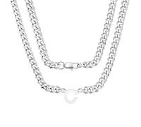 Coagurmes Collar de cadena de eslabones cubanos de plata con 26 letras iniciales A-Z, regalo para hombres, niños, papá, hijo, sobrino, novio, marido, cumpleaños, Navidad, día del padre, 50cm, Acero