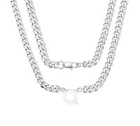 Coagurmes Collar de cadena de eslabones cubanos de plata con 26 letras iniciales A-Z, regalo para hombres, niños, papá, hijo, sobrino, novio, marido, cumpleaños, Navidad, día del padre, 50cm, Acero