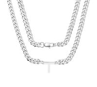 Coagurmes Collar de cadena de eslabones cubanos de plata con 26 letras iniciales A-Z, regalo para hombres, niños, papá, hijo, sobrino, novio, marido, cumpleaños, Navidad, día del padre, 50cm, Acero