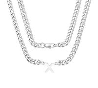 Coagurmes Collar de cadena de eslabones cubanos de plata con 26 letras iniciales A-Z, regalo para hombres, niños, papá, hijo, sobrino, novio, marido, cumpleaños, Navidad, día del padre, 50cm, Acero
