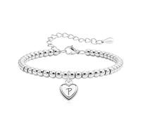 Coagurmes Delicada pulsera de plata con colgante de 26 letras iniciales de la A a la Z, regalo para mujeres y hombres, joyería de corazón, ajustable, Acero inoxidable, Sin piedra preciosa
