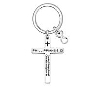 Coagurmes Llavero de cruz cristiana de Filipenses 4:13 con versículo de la Biblia, accesorios de fe, regalo de cumpleaños para mujeres, niñas, hermanas, I Can Do All Things, plata, L