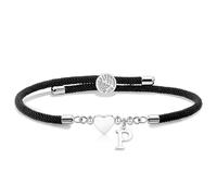 Coagurmes Pulsera de cuerda trenzada hecha a mano regalo,Corazón de plata ajustable 26 iniciales A-Z para hija, hijo, padre, madre, hermana, cumpleaños, Navidad, Ajustable, Cobre, Sin piedra preciosa