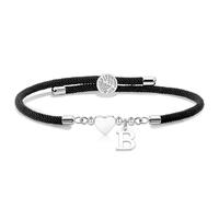 Coagurmes Pulsera de cuerda trenzada hecha a mano regalo,Corazón de plata ajustable 26 iniciales A-Z para hija, hijo, padre, madre, hermana, cumpleaños, Navidad, Ajustable, Cobre, Sin piedra preciosa