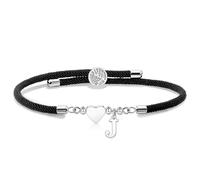 Coagurmes Pulsera de cuerda trenzada hecha a mano regalo,Corazón de plata ajustable 26 iniciales A-Z para hija, hijo, padre, madre, hermana, cumpleaños, Navidad, Ajustable, Cobre, Sin piedra preciosa