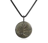 COAI Colgante árbol de la Vida en Obsidiana Dorada con Cadena de Acero Inoxidable
