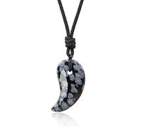 COAI Colgante Magatama Japonés de Obsidiana Copo de Nieve, Collar Unisex con Colgante de Piedra Dura con Encaje Ajustable