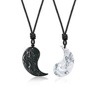 COAI Colgantes Yin Yang Dragón y Fénix en Obsidiana y Howlita, Collar con Colgantes Ajustables para la Parejas de Amantes