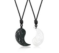 COAI Colgantes Yin Yang Dragón y Fénix en Obsidiana y Jade Blanco, Collar con Colgantes Ajustables para la Parejas de Amantes
