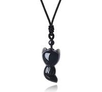COAI Collar Ajustable Colgante de Zorro de Obsidiana Piedra Preciosa Natural de Protección