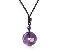 COAI Collar Ajustable con Colgante Amuleto Ping'an Kou de Amatista Piedra Natural para Hombre y Mujer