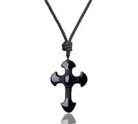 COAI Collar Ajustable con Colgante Cruz de Obsidiana Negra Piedra Natural para Hombres y Mujeres