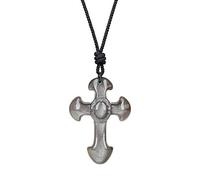 COAI Collar Ajustable con Colgante Cruz de Obsidiana Plateada Piedra Natural para Hombres y Mujeres