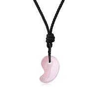 COAI Collar Ajustable con Colgante Magatama de Cuarzo Rosa Piedra Natural para Mujer