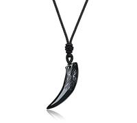 COAI Collar Ajustable para Hombre y Mujer con Colgante Diente de Lobo en Obsidiana Negra Piedra Natural