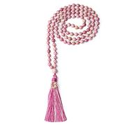 COAI Collar Budista Unisex Japa Mala 108 Cuentas de Rodonita Piedra Natural Anudadas a Mano con Borla y Amuleto OM, 6mm