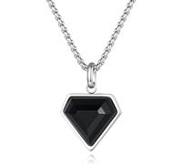 COAI Collar Cadena de Acero Inoxidable con Colgante de Corazón de Piedra Ónice Negro para Hombre y Mujer 55cm