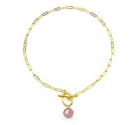 COAI Collar Cadena Eslabón de Acero Inoxidable con Colgante Perla Esfera de Cuarzo Rosa Piedra Natural para Mujer