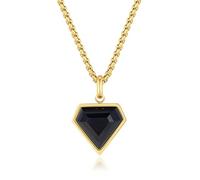COAI Collar Chapado en Oro con Colgante de Corazón de Ónice Negro para Hombre y Mujer 45