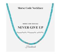 COAI Collar Código Morse para Hombre en Turquesa Sintética y Hematita con Mensaje Never Give Up - Collar Motivacional Hombre en Piedras Naturales Estilo Boho