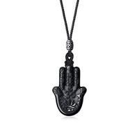 COAI Collar con Colgante Amuleto de Protección de Mano de Fátima de Obsidiana Negra Piedra Natural