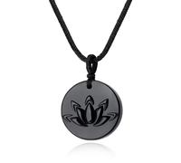 COAI Collar con Colgante de Flor de Loto de Obsidiana para Hombre y Mujer